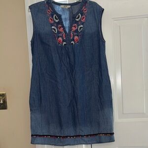 Vintage America Denim Mini Dress with Floral Embroidery Medium